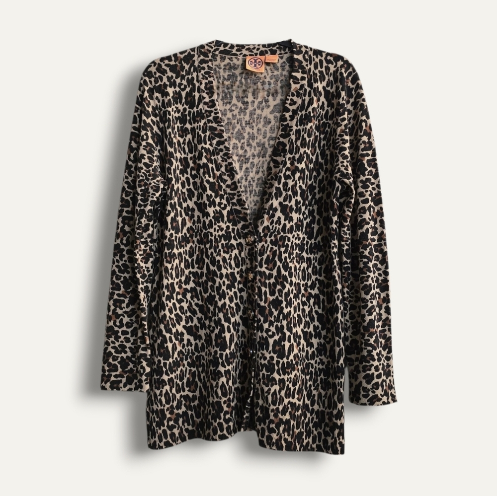 Tory Burch Merino Wool Leopard Cardigan - Animal Print